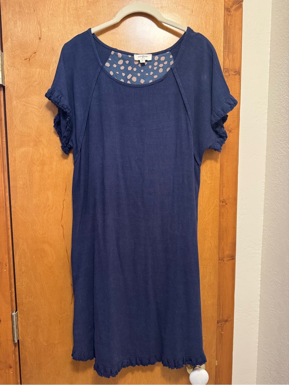 Umgee Blue Dress with Tan Spot Print on Back